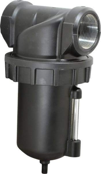 Parker - 1-1/2" Port, 9.45" High x 4.9" Wide Heavy Duty Filter with Zinc Bowl, Automatic Drain - 450 SCFM, 250 Max psi, 150°F Max Temp, 16 oz Bowl Capacity - Eagle Tool & Supply