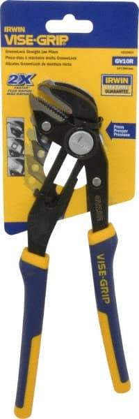 Irwin - 10" OAL, 2-1/4" Jaw Length, Groovelock Pliers - Serrated Jaw, Straight Head, ProTouch Handles - Eagle Tool & Supply