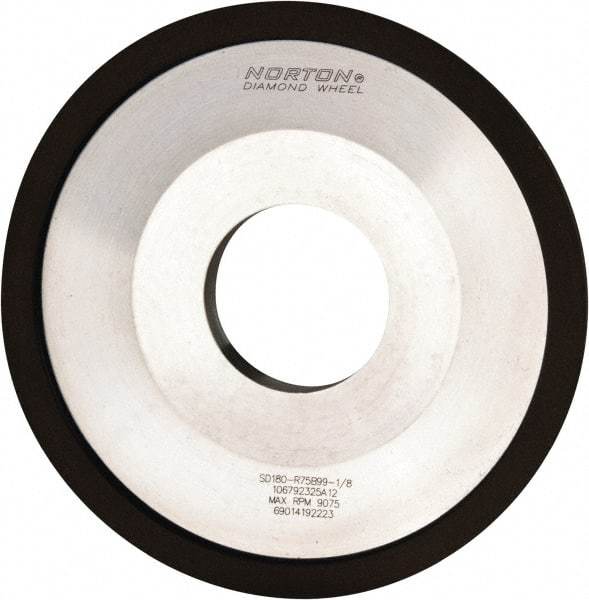 Norton - 4" Diam, 1-1/4" Hole Size, 1/2" Overall Thickness, 180 Grit, Type 12 Tool & Cutter Grinding Wheel - Very Fine Grade, Diamond, Resinoid Bond - Eagle Tool & Supply