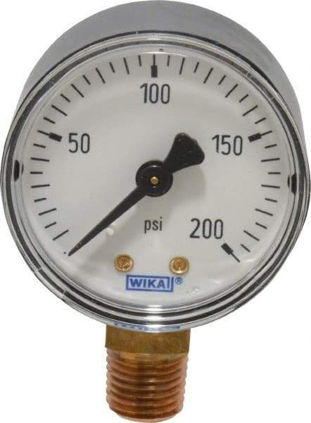 Wika - 2" Dial, 1/4 Thread, 0-200 Scale Range, Pressure Gauge - Lower Connection Mount, Accurate to 3-2-3% of Scale - Eagle Tool & Supply