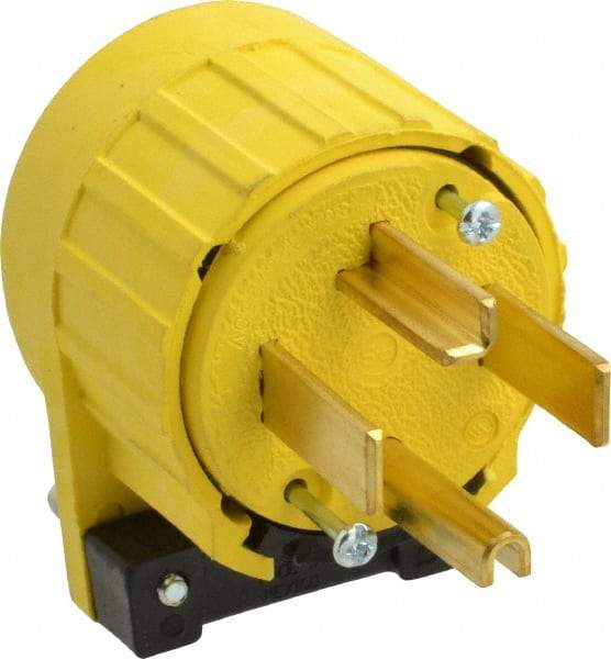 Pass & Seymour - 125/250 VAC, 30 Amp, 14-30P NEMA, Angled, Ungrounded, Specification Grade Plug - 3 Pole, 4 Wire, Yellow - Eagle Tool & Supply