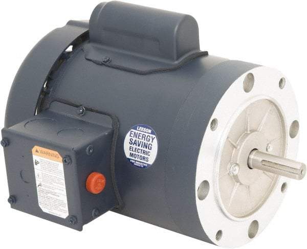 Leeson - 1/3 Max hp, 1,500 Max RPM, Electric AC DC Motor - 110/220 V Input, Single Phase, 56C Frame, 5/8" Shaft Diam, C-Face Mount, TEFC Enclosure - Eagle Tool & Supply