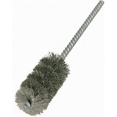 Brush Research Mfg. - 1" Diam Helical Stainless Steel Tube Brush - Single Spiral, 0.008" Filament Diam, 2" Brush Length, 6" OAL, 0.22" Diam Galvanized Steel Shank - Eagle Tool & Supply