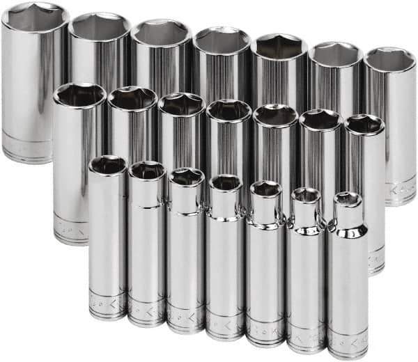 SK - 21 Piece 1/2" Drive Deep Socket Set - 6 Points, 10 to 32mm, Metric Measurement Standard - Eagle Tool & Supply