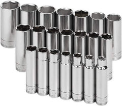 SK - 21 Piece 1/2" Drive Deep Socket Set - 6 Points, 10 to 32mm, Metric Measurement Standard - Eagle Tool & Supply