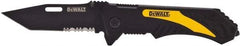 DeWALT - 3-1/4" Blade, 8" OAL, Partially Serrated Clip Point Folding Knife - 4-1/2" Closed Length, Plastic, 1 Blade, 1 Edge - Eagle Tool & Supply