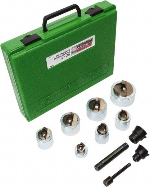 Greenlee - 12 Piece, .885 to 2.416" Punch Hole Diam, Power Knockout Set - Round Punch, 10 Gage Stainless Steel - Eagle Tool & Supply