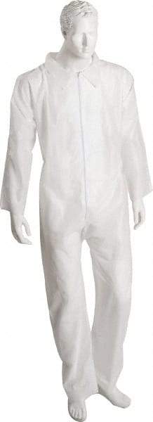 PRO-SAFE - Size 5XL SMS Chemical Resistant Coveralls - White, Zipper Closure, Elastic Cuffs, Elastic Ankles, Serged Seams, ISO Class 6 - Eagle Tool & Supply