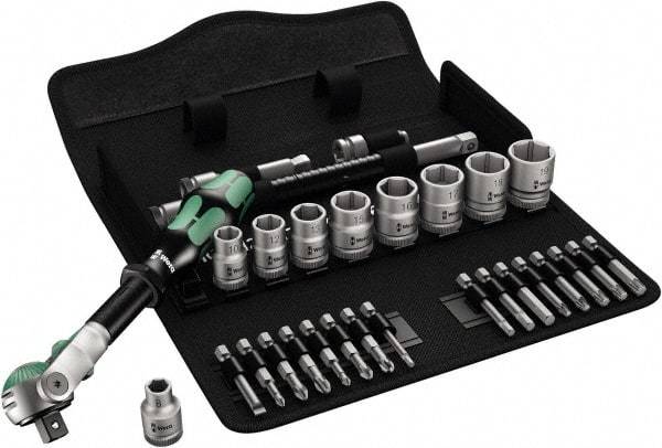 Wera - 3/8" Drive Standard Socket Set - 6 Points, 8 to 19mm, T15 to T40 Torx, Metric Measurement Standard - Eagle Tool & Supply