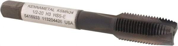 Kennametal - 1/2-20, 3 Flute, TiN/CrC/C Finish, Vanadium High Speed Steel Spiral Point Tap - Plug Chamfer, Right Hand Thread, 3-3/8" OAL, 23.9mm Thread Length, 9.32mm Shank Diam, 3B Class of Fit, Series GOtap - Exact Industrial Supply