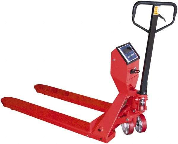 Vestil - 5,000 Lb Capacity, 7-1/2" Lift Scale Pallet Truck - 3" Min Lift Height, 48" Fork Length x 27-1/2" Fork Width, 28" Overall Width - Eagle Tool & Supply