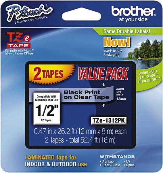 Brother - 1/2" Wide x 314.4" Long, Clear Plastic/Paper Tape Cassette - For Label Maker - Eagle Tool & Supply