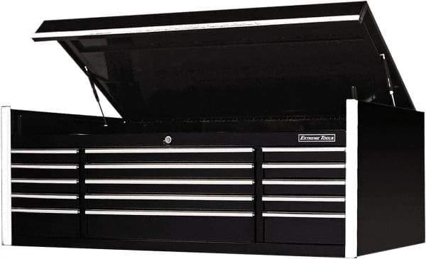 EXTREME TOOLS - 1 Compartment 15 Drawer Top Tool Chest - 72" Wide x 30" Deep x 26-1/4" High, Steel, Black - Eagle Tool & Supply