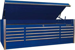 EXTREME TOOLS - 1 Compartment 15 Drawer Top Tool Chest - 72" Wide x 30" Deep x 26-1/4" High, Steel, Blue - Eagle Tool & Supply