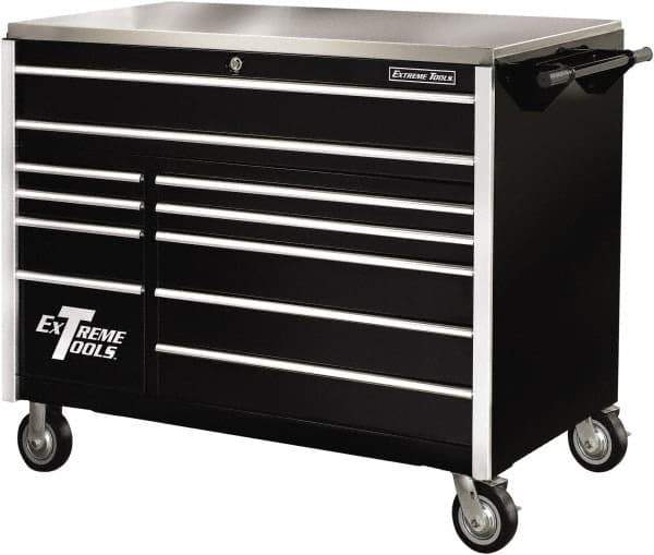EXTREME TOOLS - 11 Drawer Steel Tool Roller Cabinet - 55" Wide x 46-3/8" High x 30" Deep, Ball Bearing Drawer Slides, Black - Eagle Tool & Supply