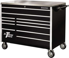 EXTREME TOOLS - 11 Drawer Steel Tool Roller Cabinet - 55" Wide x 46-3/8" High x 30" Deep, Ball Bearing Drawer Slides, Black - Eagle Tool & Supply