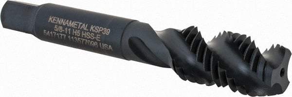Kennametal - 5/8-11 3 Flute 2B Modified Bottoming Spiral Flute Tap - Vanadium High Speed Steel, Oxide Finish, 3-13/16" OAL, Right Hand Flute, Right Hand Thread, H5, Series GOtap\xAE - Eagle Tool & Supply