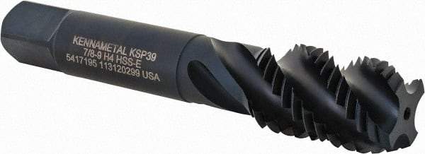 Kennametal - 7/8-9 4 Flute 3B Modified Bottoming Spiral Flute Tap - Vanadium High Speed Steel, Oxide Finish, 4-11/16" OAL, Right Hand Flute, Right Hand Thread, H4, Series GOtap\xAE - Eagle Tool & Supply