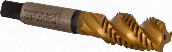 Kennametal - 5/8-11 3 Flute 3B Modified Bottoming Spiral Flute Tap - Vanadium High Speed Steel, TiCN/TiN Finish, 3-13/16" OAL, Right Hand Flute, Right Hand Thread, H3, Series GOtap\xAE - Eagle Tool & Supply