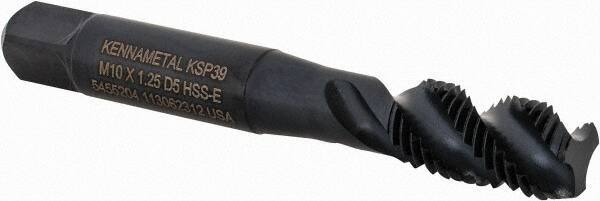 Kennametal - M10x1.25 3 Flute Modified Bottoming Spiral Flute Tap - Vanadium High Speed Steel, Oxide Finish, 2-15/16" OAL, Right Hand Flute, Right Hand Thread, D5, Series GOtap\xAE - Eagle Tool & Supply