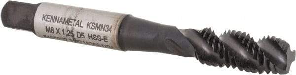 Kennametal - M8x1.25 3 Flute 6H Modified Bottoming Spiral Flute Tap - Vanadium High Speed Steel, TiN/CrC/C Finish, 2-23/32" OAL, Right Hand Flute, Right Hand Thread, D5, Series GOtap\xAE - Eagle Tool & Supply