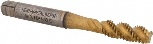 Kennametal - M6x1.00 3 Flute 6H Modified Bottoming Spiral Flute Tap - Vanadium High Speed Steel, TiCN/TiN Finish, 2-1/2" OAL, Right Hand Flute, Right Hand Thread, D5, Series GOtap\xAE - Eagle Tool & Supply