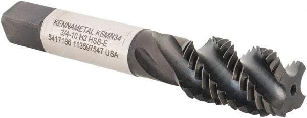Kennametal - 3/4-10 4 Flute Modified Bottoming Spiral Flute Tap - Vanadium High Speed Steel, TiN/CrC/C Finish, 4-1/4" OAL, Right Hand Flute, Right Hand Thread, H3, Series GOtap\xAE - Eagle Tool & Supply