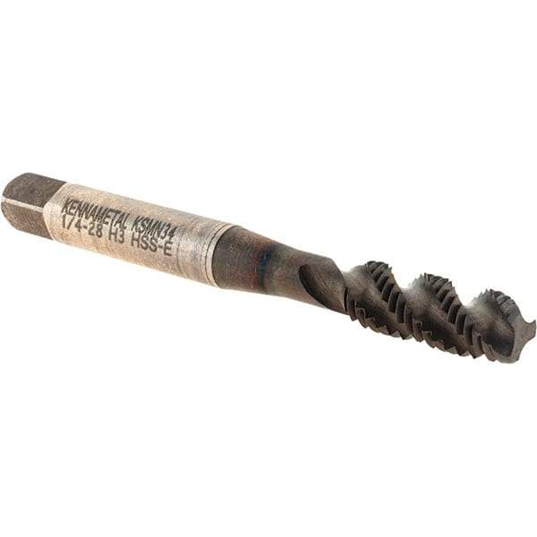 Kennametal - 1/4-28 3 Flute 3B Modified Bottoming Spiral Flute Tap - Vanadium High Speed Steel, TiN/CrC/C Finish, 2-1/2" OAL, Right Hand Flute, Right Hand Thread, H3, Series GOtap\xAE - Eagle Tool & Supply