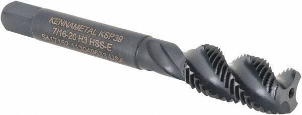 Kennametal - 7/16-20 3 Flute Modified Bottoming Spiral Flute Tap - Vanadium High Speed Steel, Oxide Finish, 3-5/32" OAL, Right Hand Flute, Right Hand Thread, H3, Series GOtap\xAE - Eagle Tool & Supply