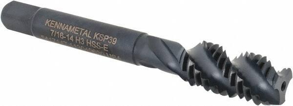 Kennametal - 7/16-14 3 Flute Modified Bottoming Spiral Flute Tap - Vanadium High Speed Steel, Oxide Finish, 3-5/32" OAL, Right Hand Flute, Right Hand Thread, H3, Series GOtap\xAE - Eagle Tool & Supply