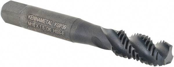 Kennametal - M10x1.50 3 Flute 6H Modified Bottoming Spiral Flute Tap - Vanadium High Speed Steel, Oxide Finish, 2-15/16" OAL, Right Hand Flute, Right Hand Thread, D6, Series GOtap\xAE - Eagle Tool & Supply