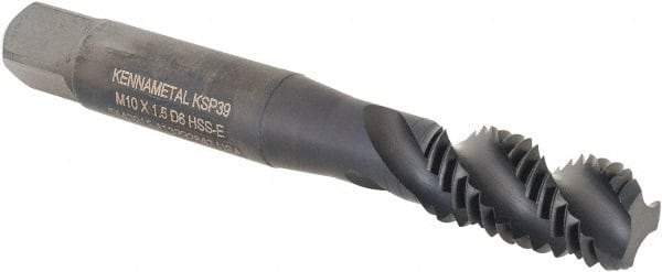 Kennametal - M10x1.50 3 Flute 6H Bottoming Spiral Flute Tap - Vanadium High Speed Steel, Oxide Finish, 2-15/16" OAL, Right Hand Flute, Right Hand Thread, D6, Series GOtap\xAE - Eagle Tool & Supply