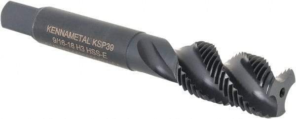 Kennametal - 9/16-18 3 Flute Bottoming Spiral Flute Tap - Vanadium High Speed Steel, Oxide Finish, 3-19/32" OAL, Right Hand Flute, Right Hand Thread, H3, Series GOtap\xAE - Eagle Tool & Supply