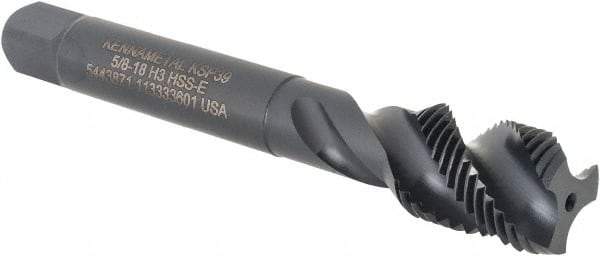 Kennametal - 5/8-18 3 Flute 3B Bottoming Spiral Flute Tap - Vanadium High Speed Steel, Oxide Finish, 3-13/16" OAL, Right Hand Flute, Right Hand Thread, H3, Series GOtap\xAE - Eagle Tool & Supply