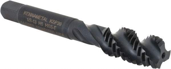 Kennametal - 1/2-13 3 Flute 2B Bottoming Spiral Flute Tap - Vanadium High Speed Steel, Oxide Finish, 3-3/8" OAL, Right Hand Flute, Right Hand Thread, H5, Series GOtap\xAE - Eagle Tool & Supply
