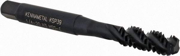 Kennametal - 1/4-20 3 Flute 3B Bottoming Spiral Flute Tap - Vanadium High Speed Steel, Oxide Finish, 2-1/2" OAL, Right Hand Flute, Right Hand Thread, H3, Series GOtap\xAE - Exact Industrial Supply