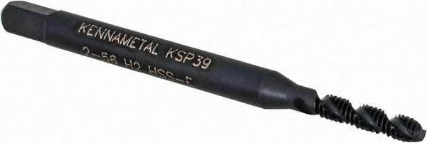 Kennametal - #2-56 2 Flute 2B Modified Bottoming Spiral Flute Tap - Vanadium High Speed Steel, Oxide Finish, 1-3/4" OAL, Right Hand Flute, Right Hand Thread, H2, Series GOtap\xAE - Eagle Tool & Supply