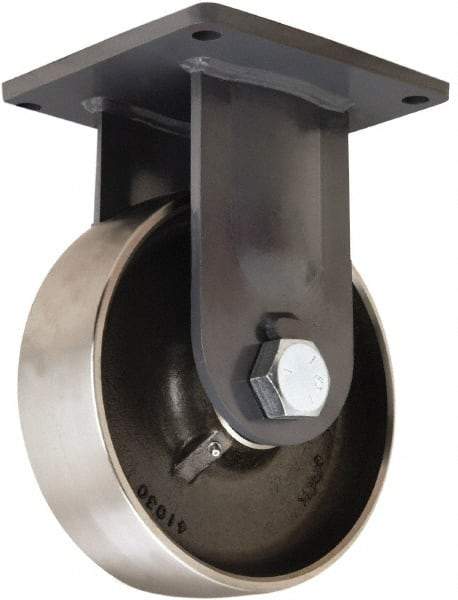 Hamilton - 10" Diam x 3" Wide x 13" OAH Top Plate Mount Rigid Caster - Forged Steel, 6,500 Lb Capacity, Tapered Roller Bearing, 8-1/2 x 8-1/2" Plate - Eagle Tool & Supply