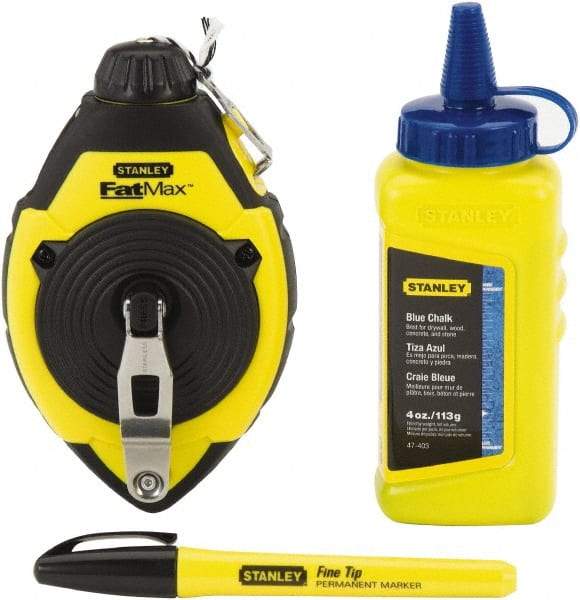 Stanley - 100' Long Reel & Chalk Set - Blue, Includes 4 oz Blue Chalk & Fine Tip Marker - Eagle Tool & Supply