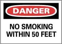 NMC - "Danger - No Smoking Within 50 Feet", 14" Long x 20" Wide, Rigid Plastic Safety Sign - Rectangle, 0.05" Thick, Use for Accident Prevention - Eagle Tool & Supply