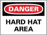 NMC - "Danger - Hard Hat Area", 14" Long x 20" Wide, Pressure-Sensitive Vinyl Safety Sign - Rectangle, 0.004" Thick, Use for Accident Prevention - Eagle Tool & Supply