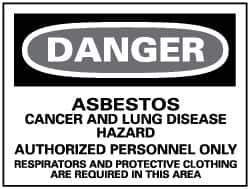 NMC - "Danger - Asbestos Cancer and Lung Disease Hazard - Authorized Personnel Only", 14" Long x 20" Wide, Aluminum Safety Sign - Rectangle, 0.04" Thick, Use for Hazardous Materials - Eagle Tool & Supply