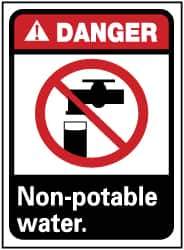 NMC - "Danger - Non-Potable Water", 14" Long x 10" Wide, Rigid Plastic Safety Sign - Rectangle, 0.05" Thick, Use for Restroom, Janitorial & Housekeeping - Eagle Tool & Supply