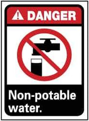 NMC - "Danger - Non-Potable Water", 14" Long x 10" Wide, Rigid Plastic Safety Sign - Rectangle, 0.05" Thick, Use for Restroom, Janitorial & Housekeeping - Eagle Tool & Supply