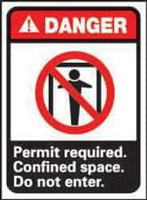 NMC - "Danger - Permit Required - Confined Space - Do Not Enter", 14" Long x 10" Wide, Pressure-Sensitive Vinyl Safety Sign - Rectangle, 0.004" Thick, Use for Accident Prevention - Eagle Tool & Supply
