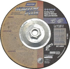 Norton - 24 Grit, 7" Wheel Diam, 1/4" Wheel Thickness, Type 27 Depressed Center Wheel - Ceramic, 8,600 Max RPM, Compatible with Angle Grinder - Eagle Tool & Supply