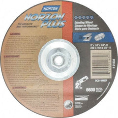 Norton - 24 Grit, 9" Wheel Diam, 1/4" Wheel Thickness, Type 27 Depressed Center Wheel - Ceramic, 6,600 Max RPM, Compatible with Angle Grinder - Eagle Tool & Supply