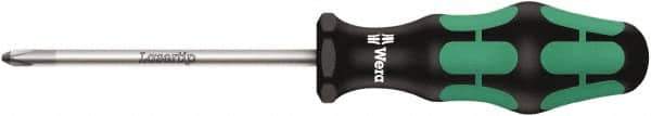 Wera - #0, 7-1/8" OAL, Standard Phillips Screwdriver - 4" Blade Length, Round Shank, Ergonomic Handle - Eagle Tool & Supply