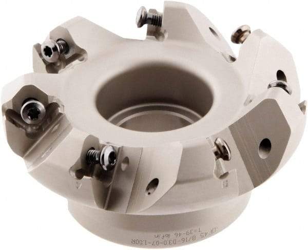 Iscar - 3" Cut Diam, 1" Arbor Hole, 0.138" Max Depth of Cut, 45° Indexable Chamfer & Angle Face Mill - 7 Inserts, ONHU 0505\xB6OXMT 0507\xB6S845 SN.U 1305 Insert, Right Hand Cut, 7 Flutes, Series Helido - Eagle Tool & Supply