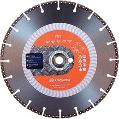 Husqvarna - 14" Diam, 25/32 & 1" Arbor Hole Diam, Continuous Edge Tooth Wet & Dry Cut Saw Blade - Diamond-Tipped, General Purpose Action, Standard Round Arbor - Eagle Tool & Supply